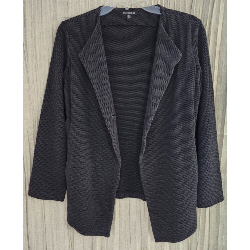 Eileen Fisher Womens Coatigan Jacket Blazer S Black Lagenlook Pique Jacket